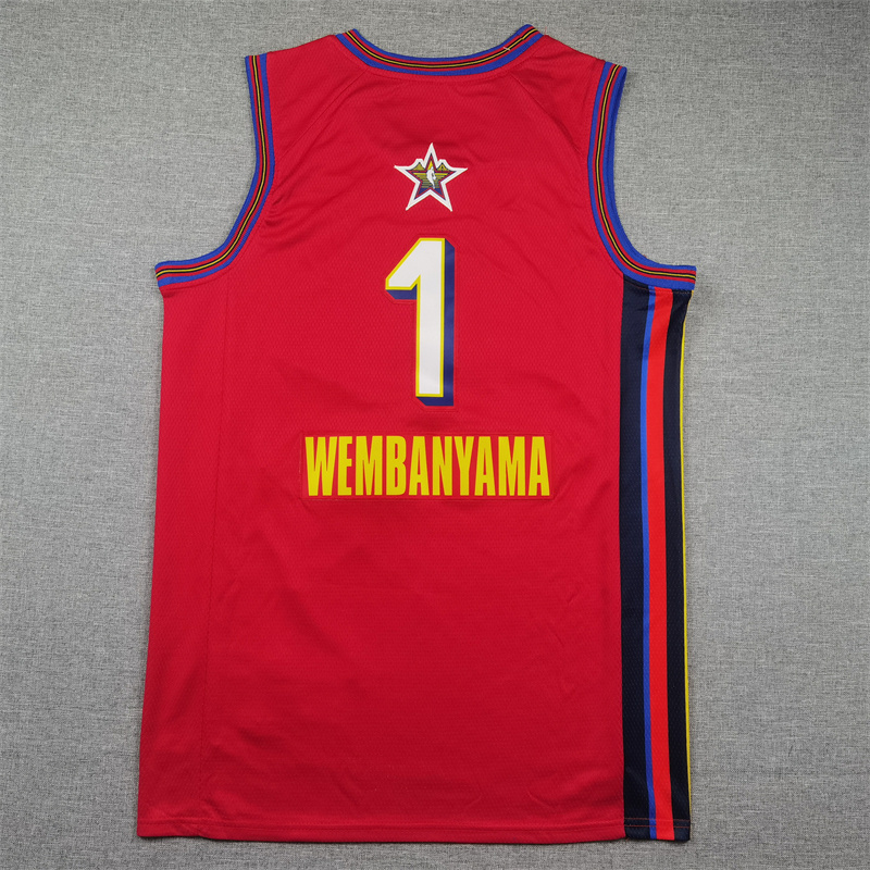 Men 2025 All star #1 Wembanyama Red Jordan Edition NBA Jersey